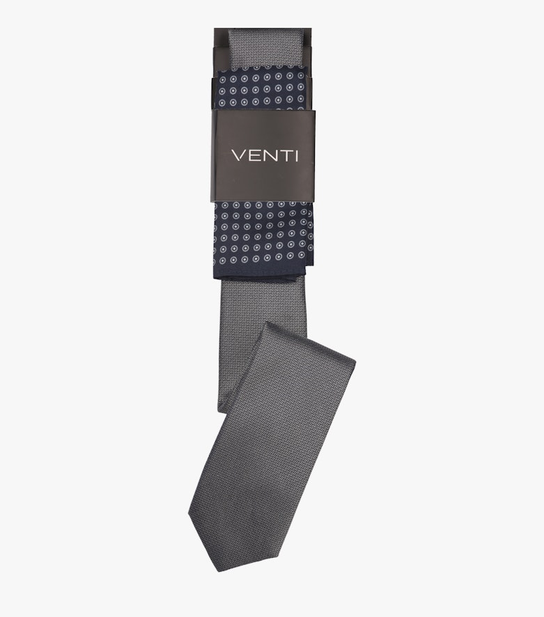 Set aus Krawatte und Einstecktuch in Dunkelgrau - VENTI
