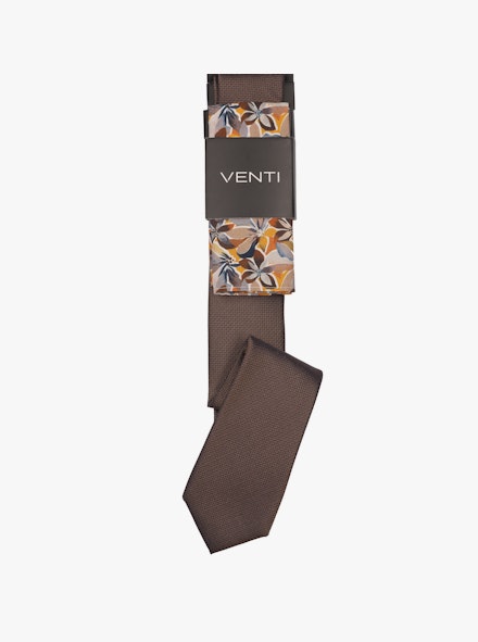 Set aus Krawatte und Einstecktuch in Braun - VENTI